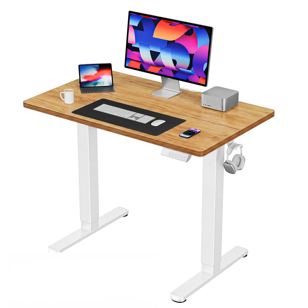 HUANUO 55x28 Inch Electric Standing Desk, Adjustable, Light Vintage Brown