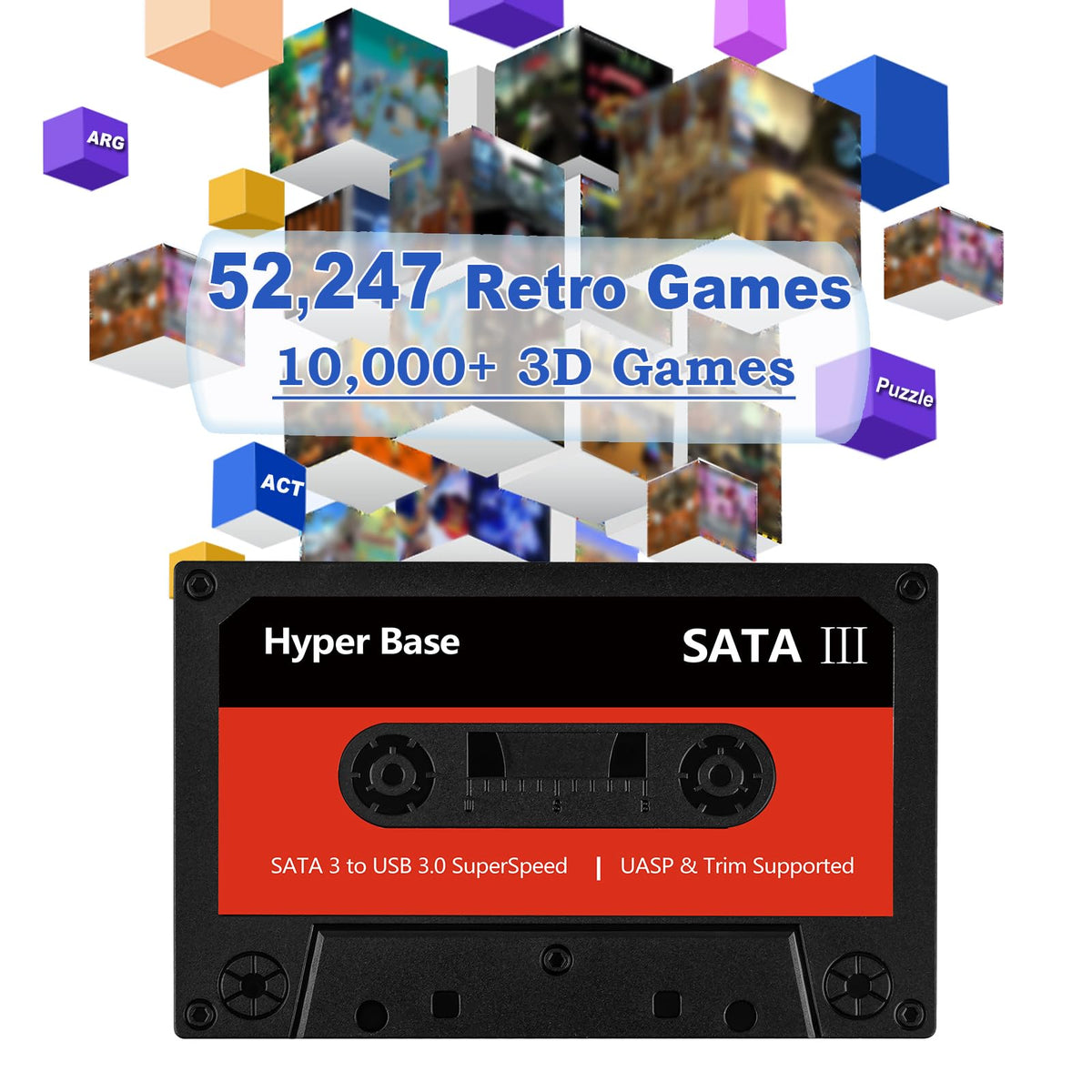 Retro Game Console 2TB External Hard Drive Built-in 52247 Video Games with Batocera 35 Game System Plug and Play, Emulator Compatible with PS2/PS3/MAME/PS1, HDD for Windows PC