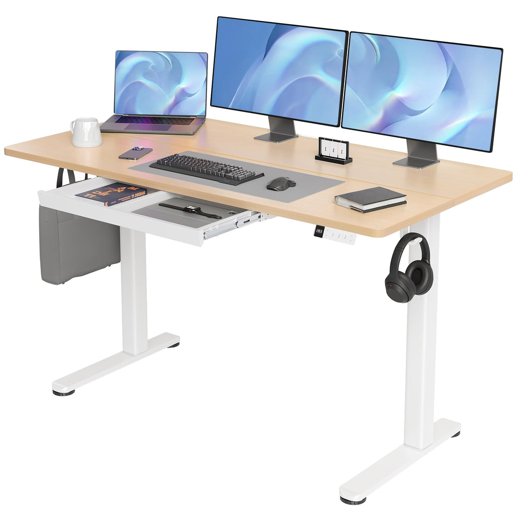 Claiks Electric Height Adjustable Standing Desk with Drawers, 63 x 24 Inch Sit Stand Desk for Home Office, Computer Desk Workstation,Black