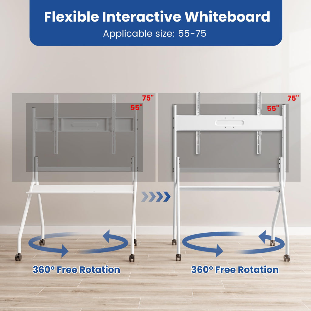 55"-65" Smart Board Stand for Interactive Whiteboard, KEINONE Mobile Stand with Four Lockable Wheels, Stable and Easy to Move for Home Office School Classroom (White)