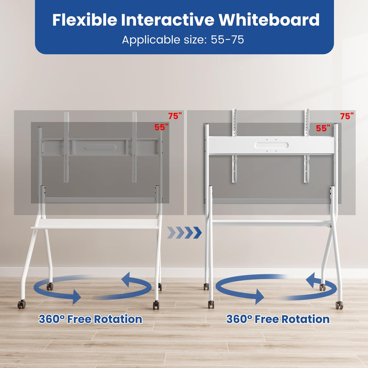 55"-65" Smart Board Stand for Interactive Whiteboard, KEINONE Mobile Stand with Four Lockable Wheels, Stable and Easy to Move for Home Office School Classroom (White)