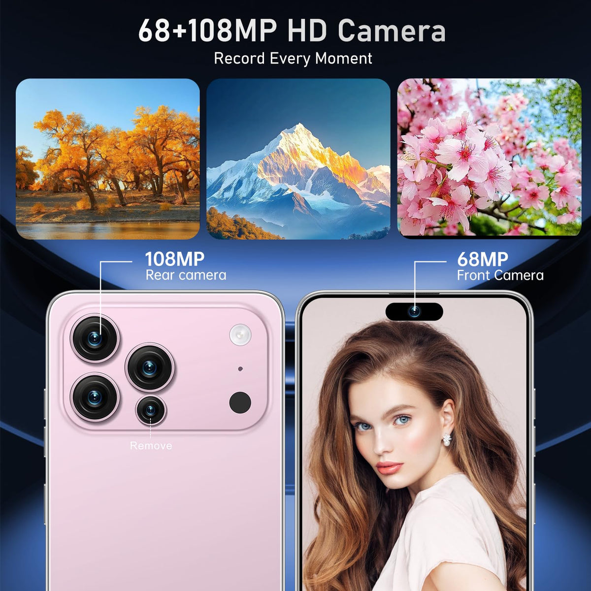 SZV 17 PM 12+512GB Smartphone Unlocked Cell Phone,6.99" HD Screen Android 15 Battery 7000mAh Unlocked Phone,Face ID/Fingerprint Button Unlock/Photos/Dual SIM/5G/GPS (Pink)