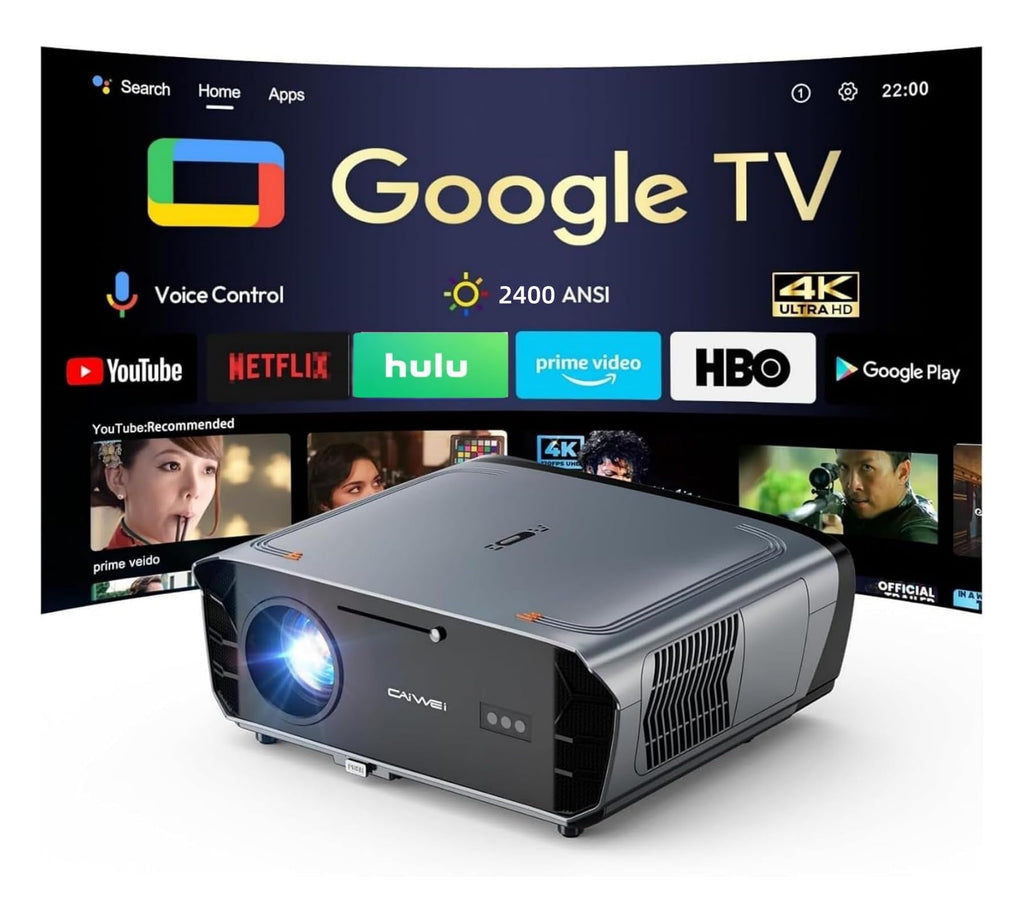 Google TV 4K Smart Projector Daylight Home Theater 2400 ANSI Lumen，38W Dolby Audio, ToF Auto Focus & Auto Keystone, Short Throw, WiFi 6, Bluetooth, HDMI ARC/CEC, NFC