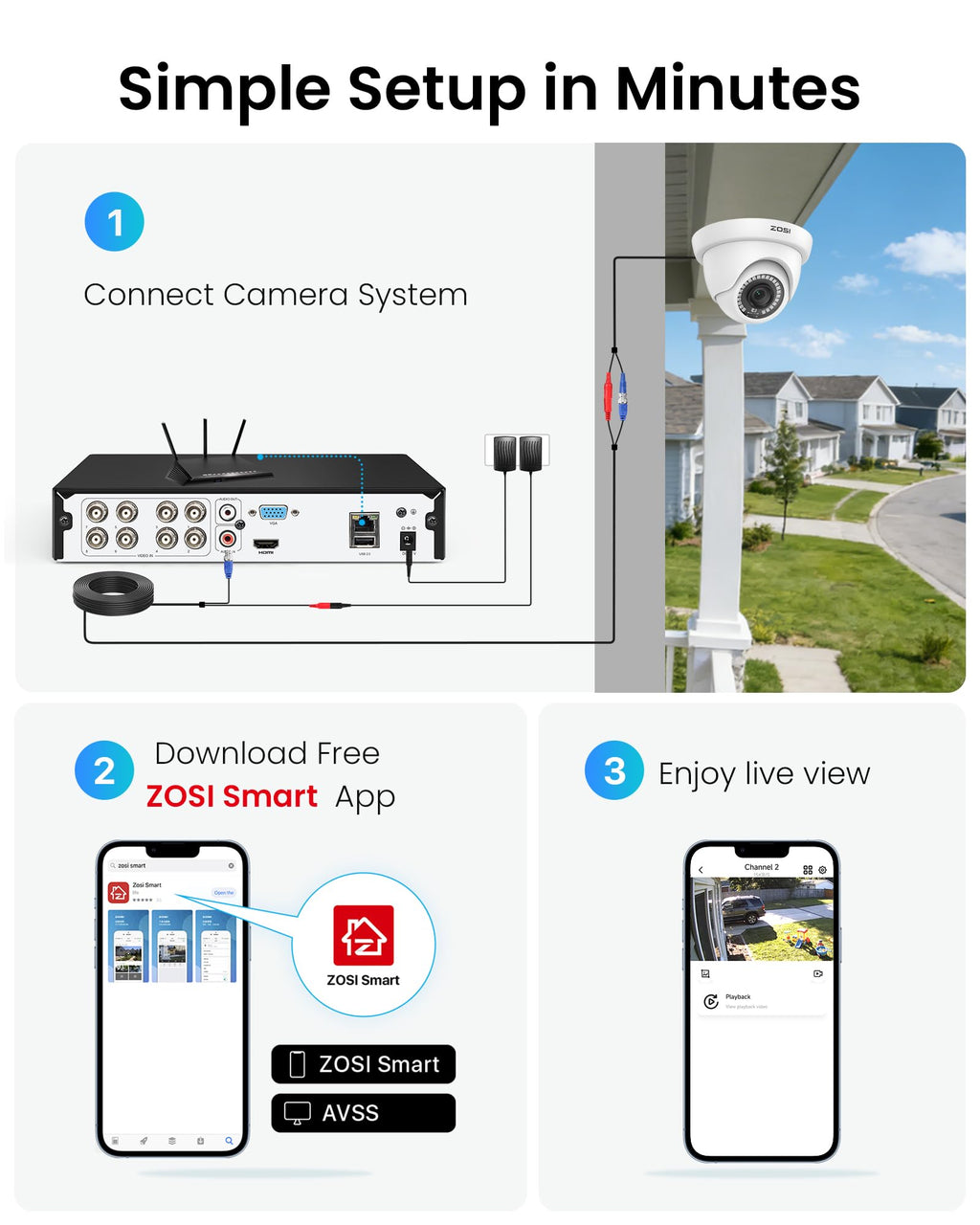 ZOSI 3K Lite Security Camera System with 1TB Hard Drive,AI Human/Vehicle Detection,Night Vision,H.265+ 8Channel HD TVI DVR Recorder,4pcs 1080P HD 1920TVL Indoor Outdoor Surveillance CCTV Dome Cameras