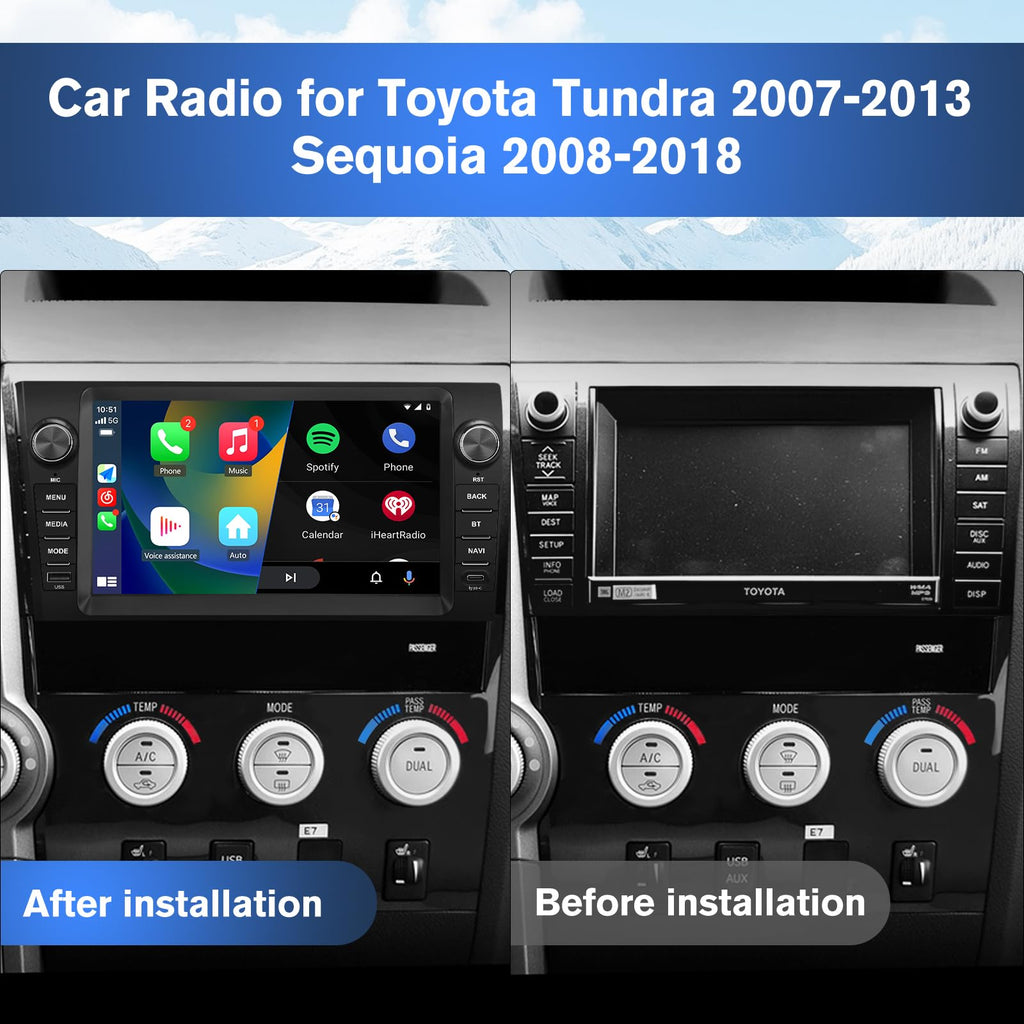 Android 15 Car Radio for Toyota Tundra 2007-2013 Sequoia 2008-2018, 9 Inch Touch Screen Car Stereo Wireless CarPlay GPS Navigation WiFi BT FM Mirror Link SWC with Reverse Camera 2+64GB