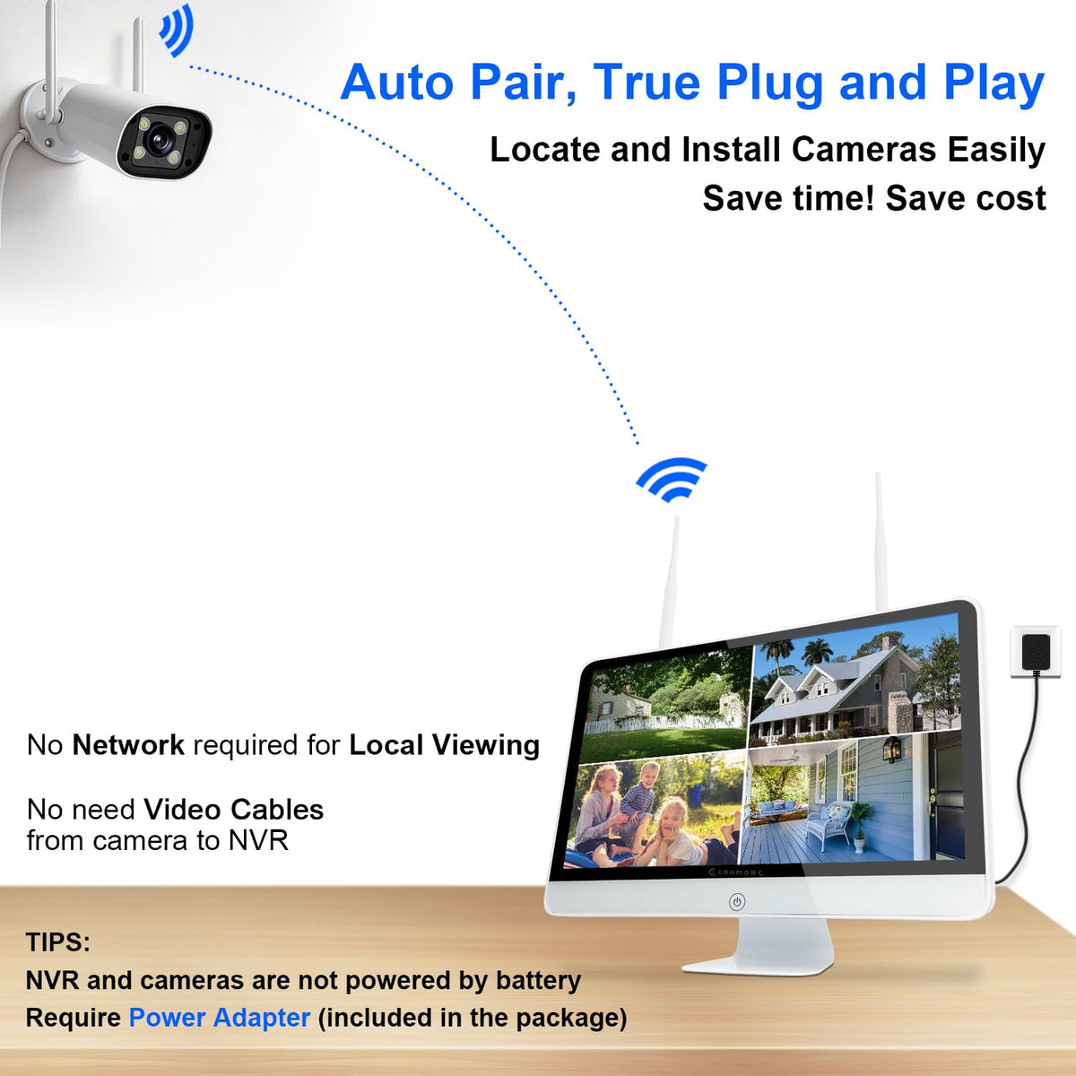 Expandable Wireless Security Camera System 16" Screen 4PCS Cameras