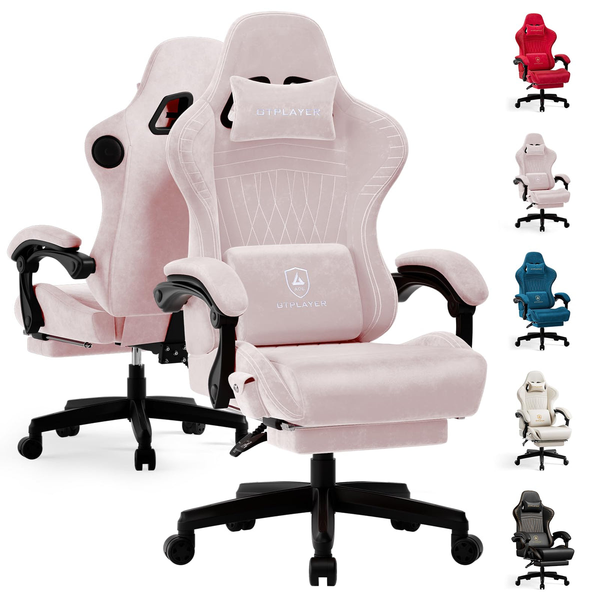 GTPLAYER Gaming Chair with Speakers ACE-PRO, Computer Video Game Chairs with Footrest for Adults, Built-in Speakers, App Support & Bluetooth Control, Ergonomic Reclining Silla, Linkage Armrest, Ivory
