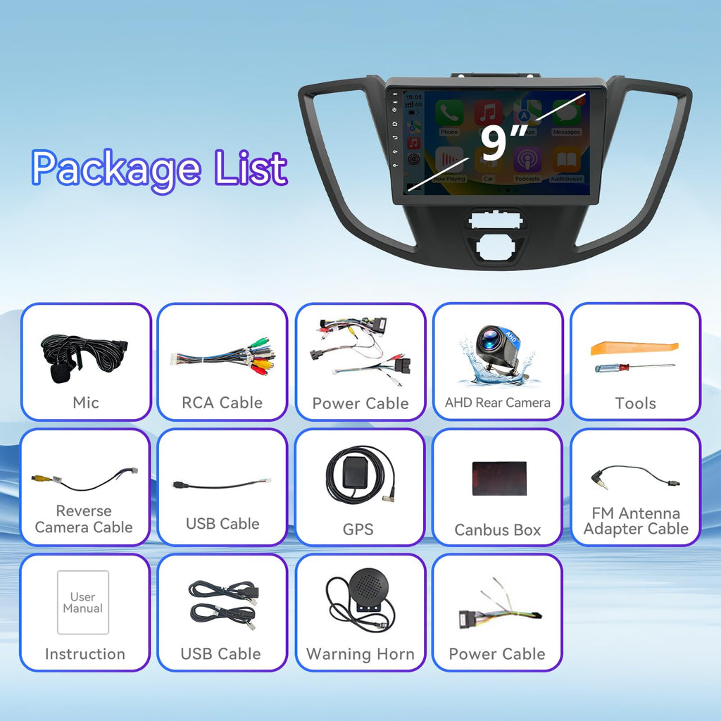 Car Radio Compatible with Ford Transit 2015-2018 Wireless CarPlay