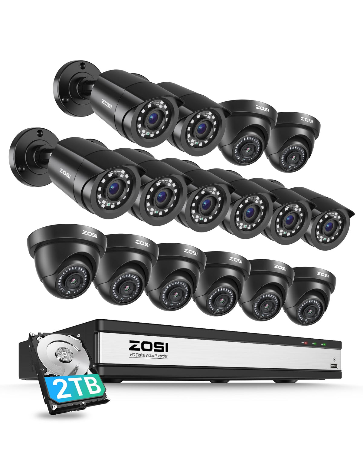 ZOSI 3K Lite 16CH Security Camera System, 16X CCTV Wired Cameras, 2TB HDD