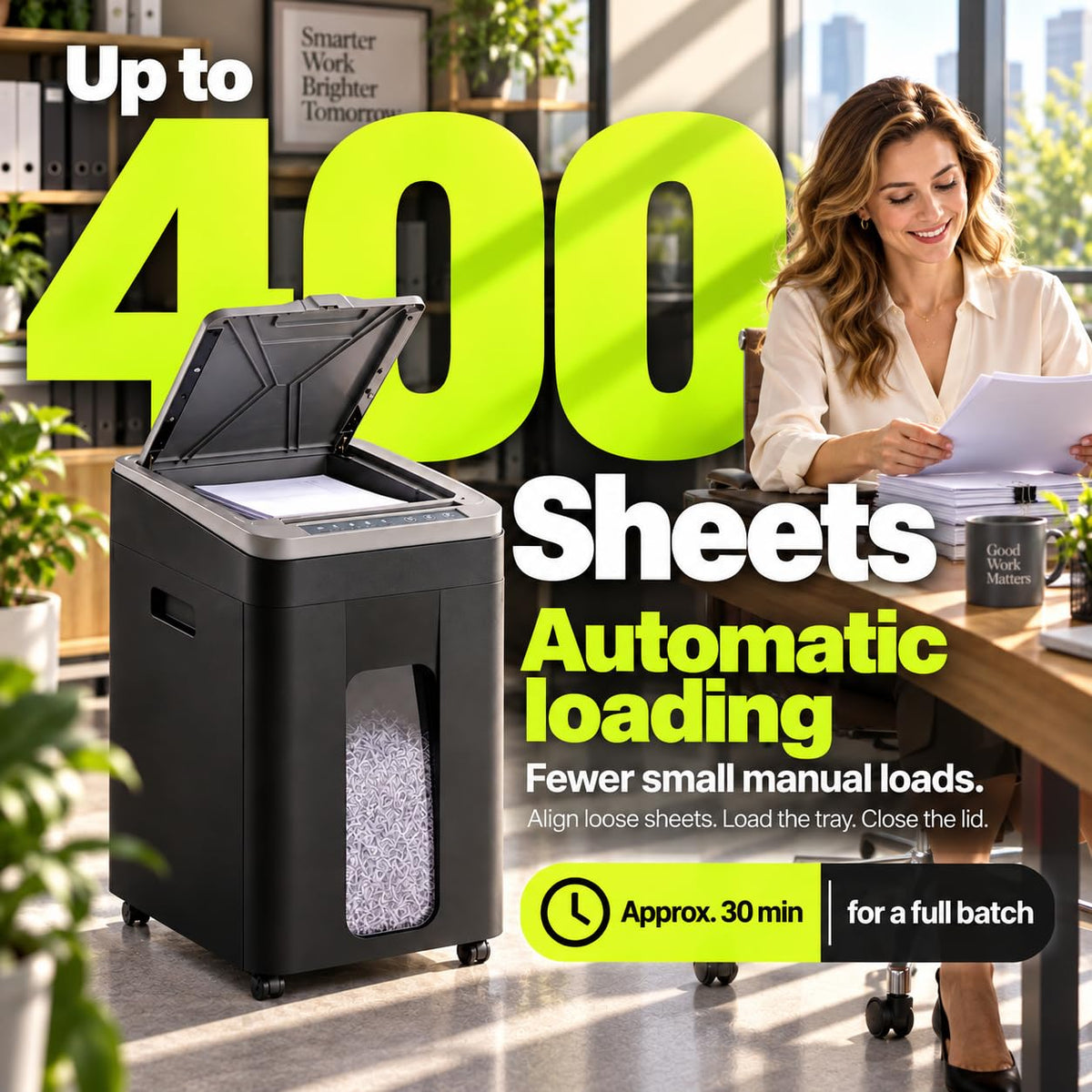 Paper Shredder Heavy Duty 400-sheet Auto Feed, Micro Cut P5 Security