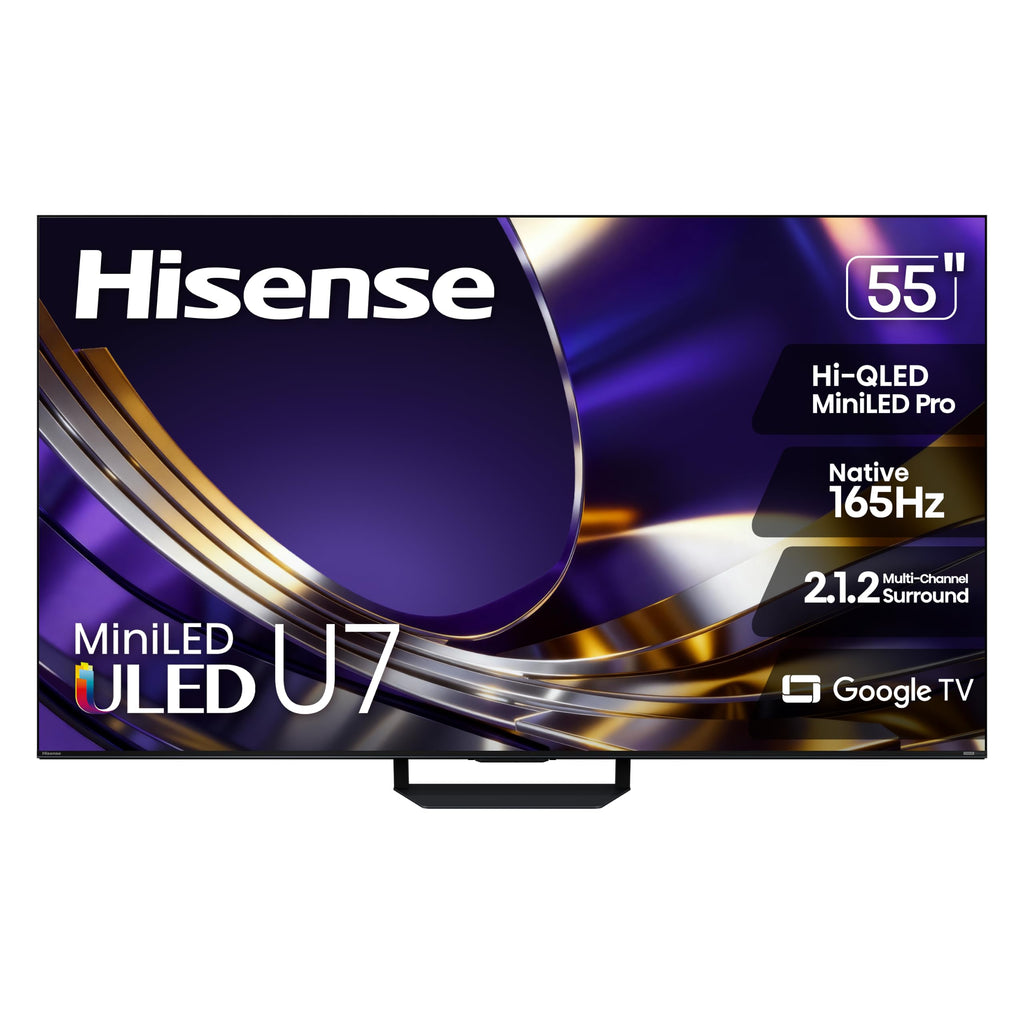 Hisense 55" U7 Mini-LED ULED 4K UHD Best Premium Gaming HDR Smart Fire TV (55U7SF, 2026 New) - Hi-QLED, Native 165Hz, VRR 330, Dolby Vision IQ · Atmos, IMAX Enhanced, Anti-Reflection, 2.1.2 Ch, Alexa+