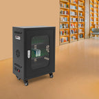 30 Slots Cell Phones Charging Station, Rechargeable Cellphone Locker Storage Charging Station, Mobile Charging Cart with Charging Ports, Wheels & Combination Lock (Black)