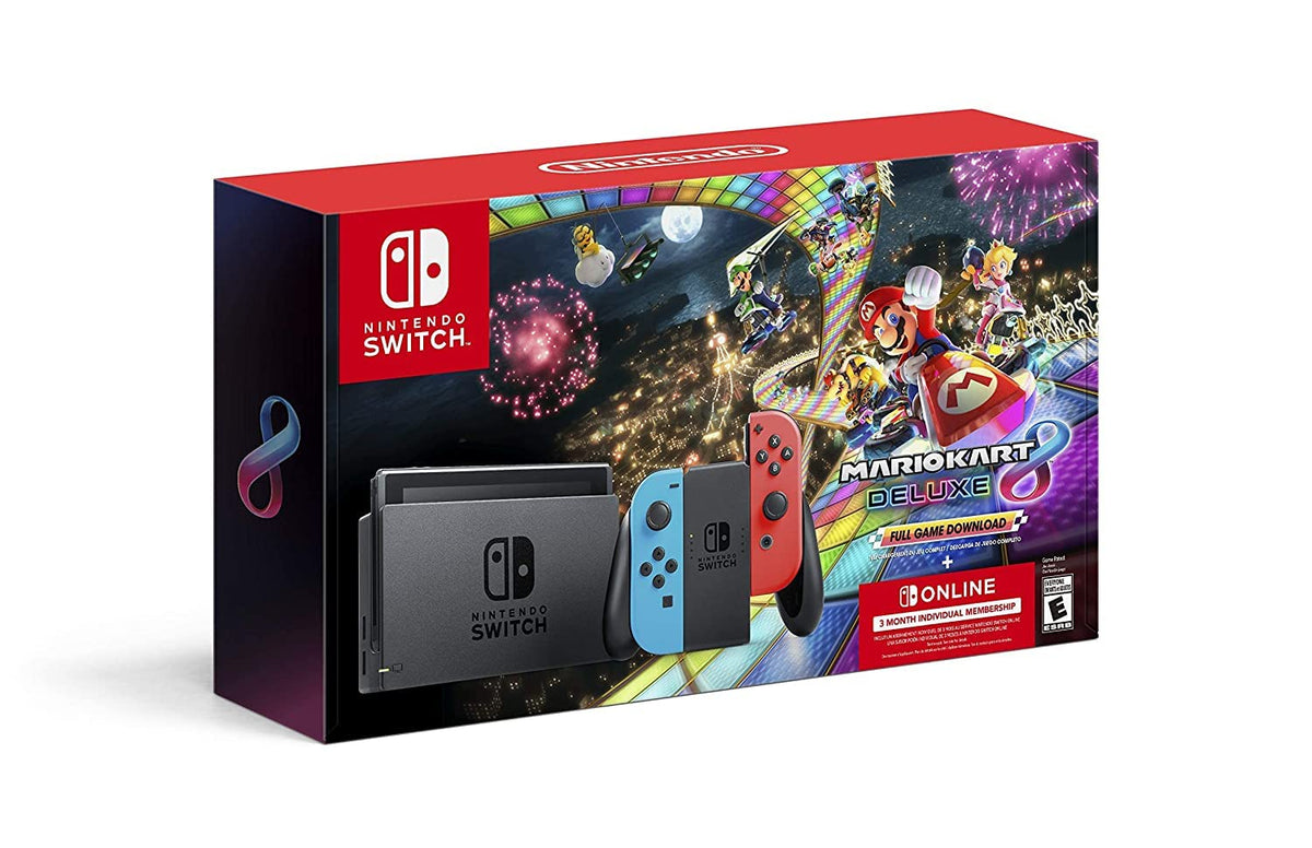 Nintendo Switch Mario Kart 8 Deluxe Accessories Bundle with Neon Blue & Neon Red Joy-Con & 32GB SD Card (Renewed) [video game]
