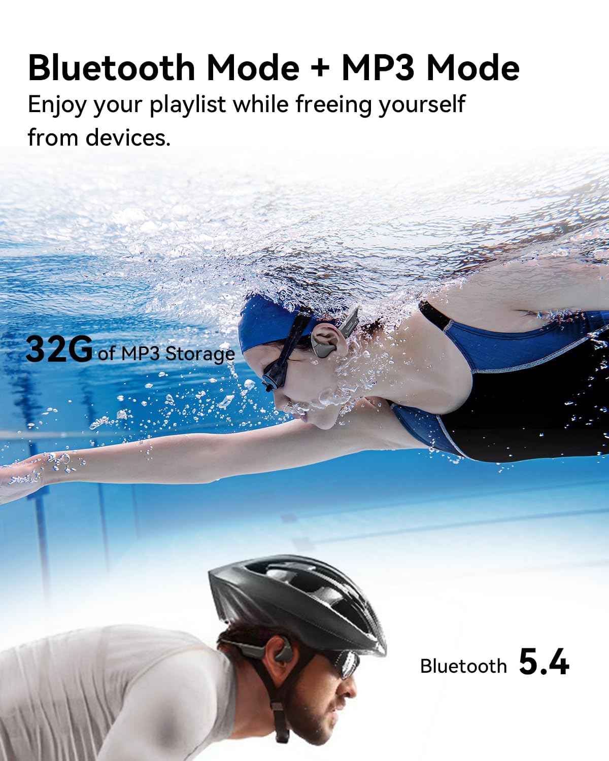 Bone Conduction Headphones NANK Runner Diver2 Pro, Swimming Headphones IP69