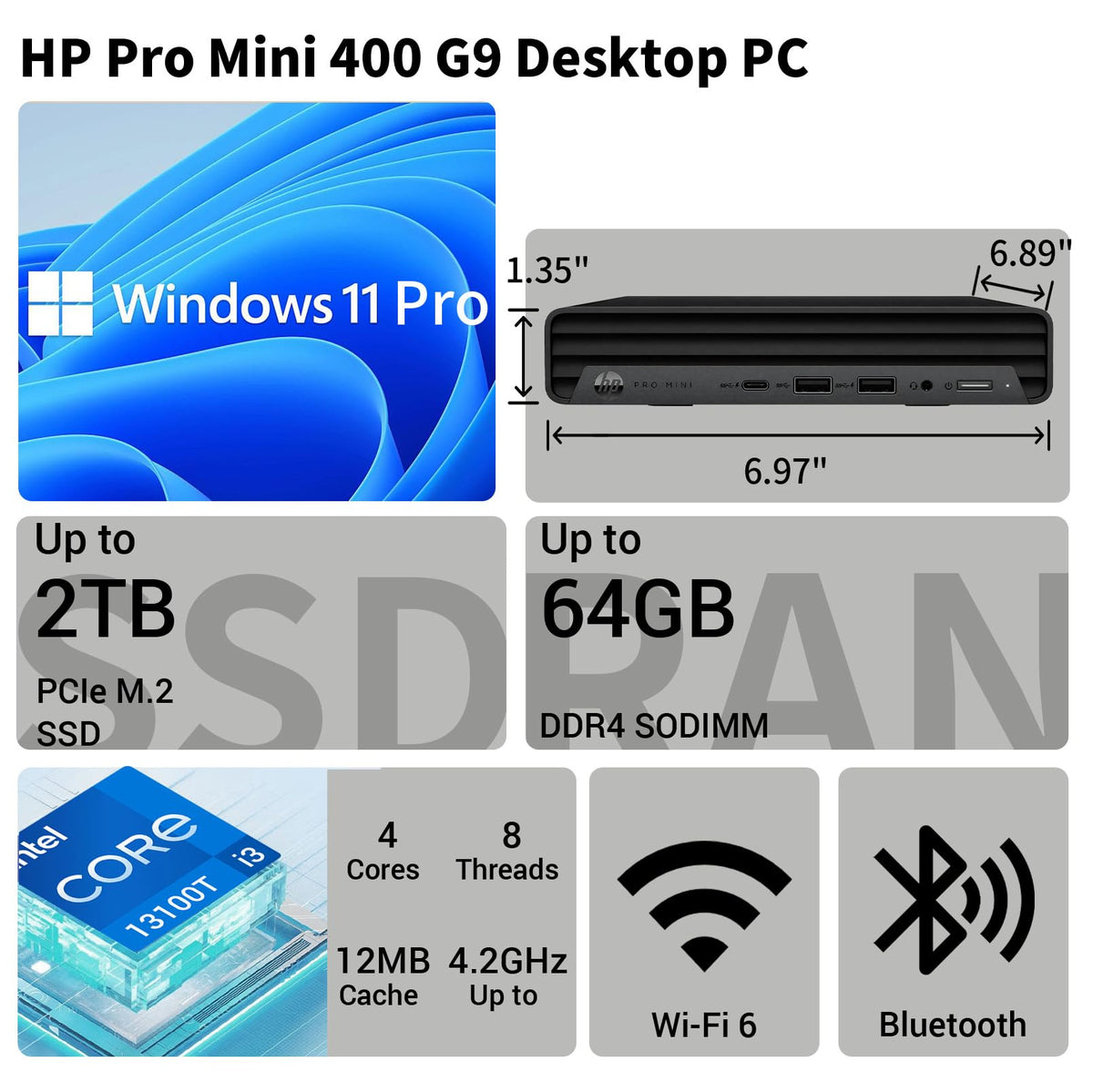 HP ProDesk 400 Business MFF Desktop,Intel Core i3-13100T,16GB RAM+512GB SSD