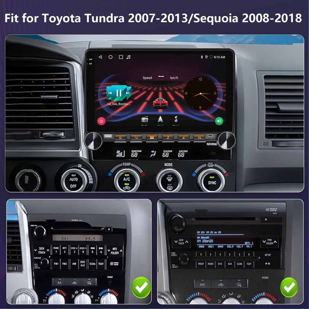 Plug&Play Car Radio for Toyota Tundra 2007-2013/Sequoia 2008-2018 Head Unit, Android 15 Syestem 10.1 Inch Tundra Stereo with Wireless Carplay&Android Auto Bluetooth/Voice Control/GPS Navigation 4G+64G