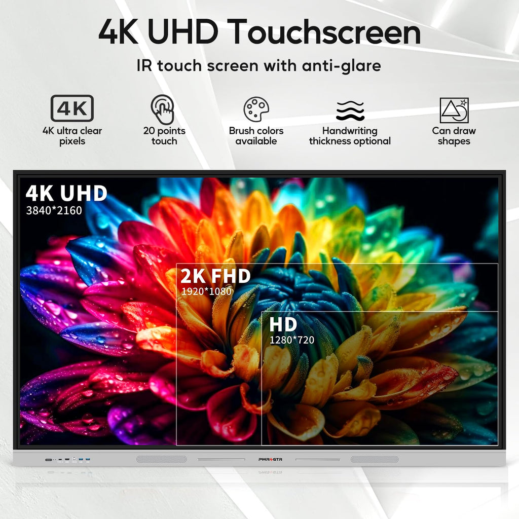Smart Board | 75" Interactive Whiteboard | 4K UHD | Android 14 | 8+128GB | Digital Whiteboard, Electronic White Board for Classroom Home Office | Wall Mount Included