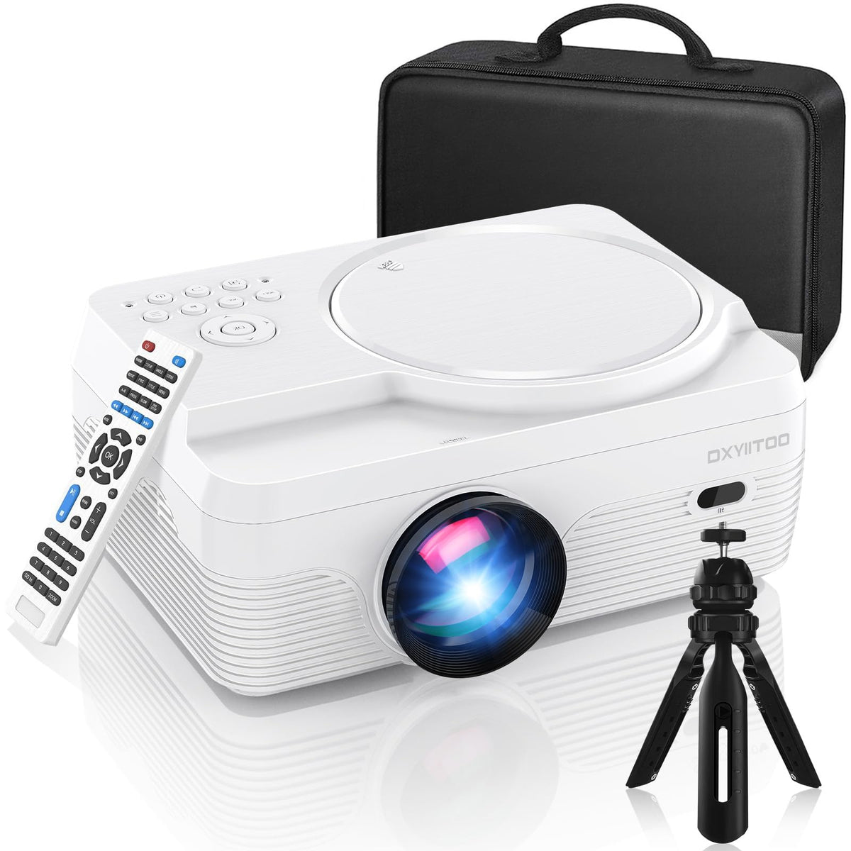 Full HD WiFi Bluetooth Projector Built in DVD Player, Native 1080P Supported, Portable Mini DVD Projector for Outdoor Movies, 250" Home Theater, Compatible with iOS/Android/TV Stick/PS4/HDMI/USB/TF