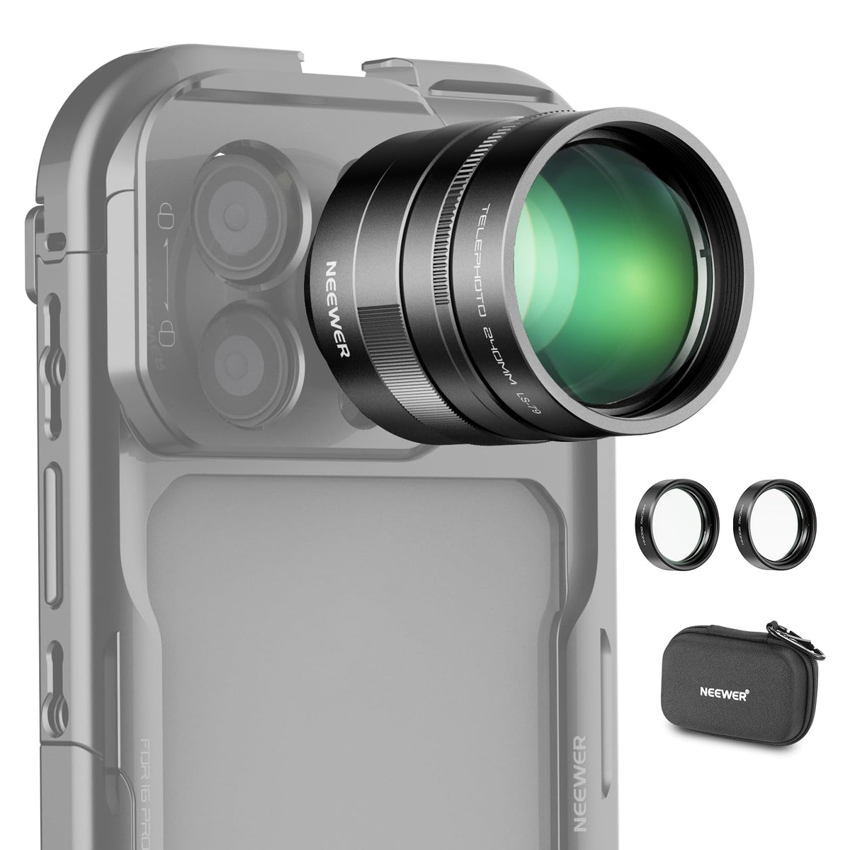 NEEWER 1.55x Blue Anamorphic Lens Compatible with iPhone Android Samsung, Phone Camera Accessories with 17mm Threaded Lens Clip & 58mm Filter Adapter Ring, Cinematic Wide Screen Effect, LS-43 Ultra