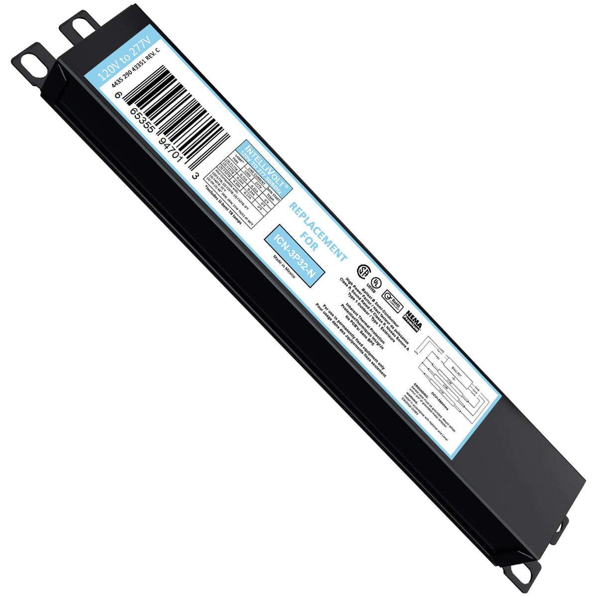 10 Pack 4 Lamp T8 Ballast, Replacement for ICN-4P32-N or SC