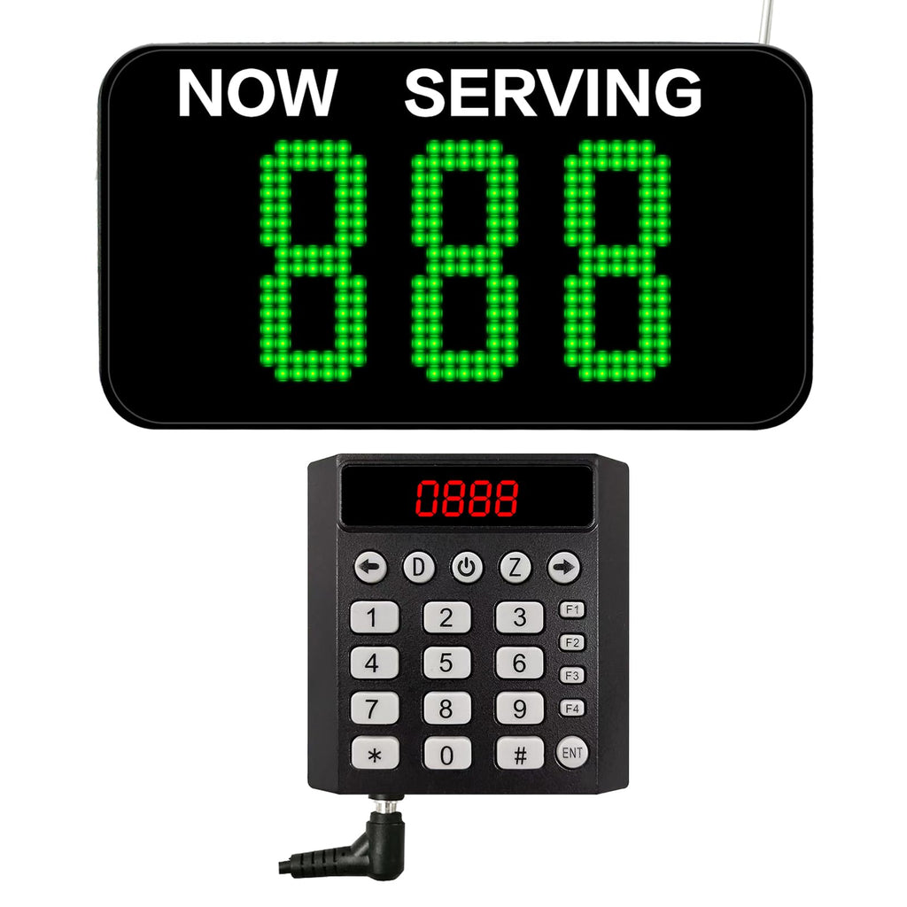 3-Digit Customer Number System Wireless Queue Calling System with 1 Keypad Caller 2 Now Serving Screens Real-Time Display Green Ticket Number for Office Clinic Bank Waiting Line Management