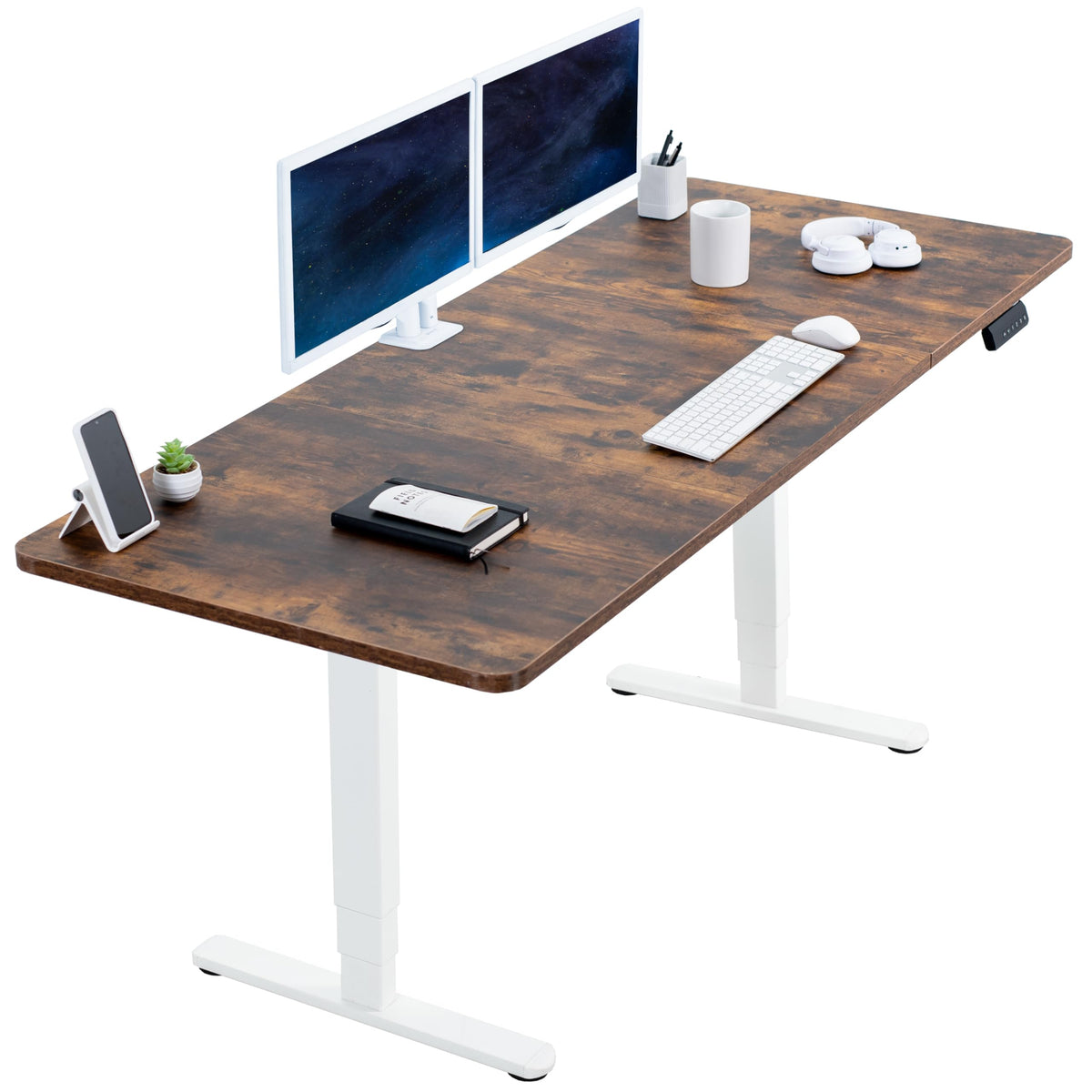 VIVO Electric Dual Motor Standing Desk, 71" x 30" Dark Walnut Top