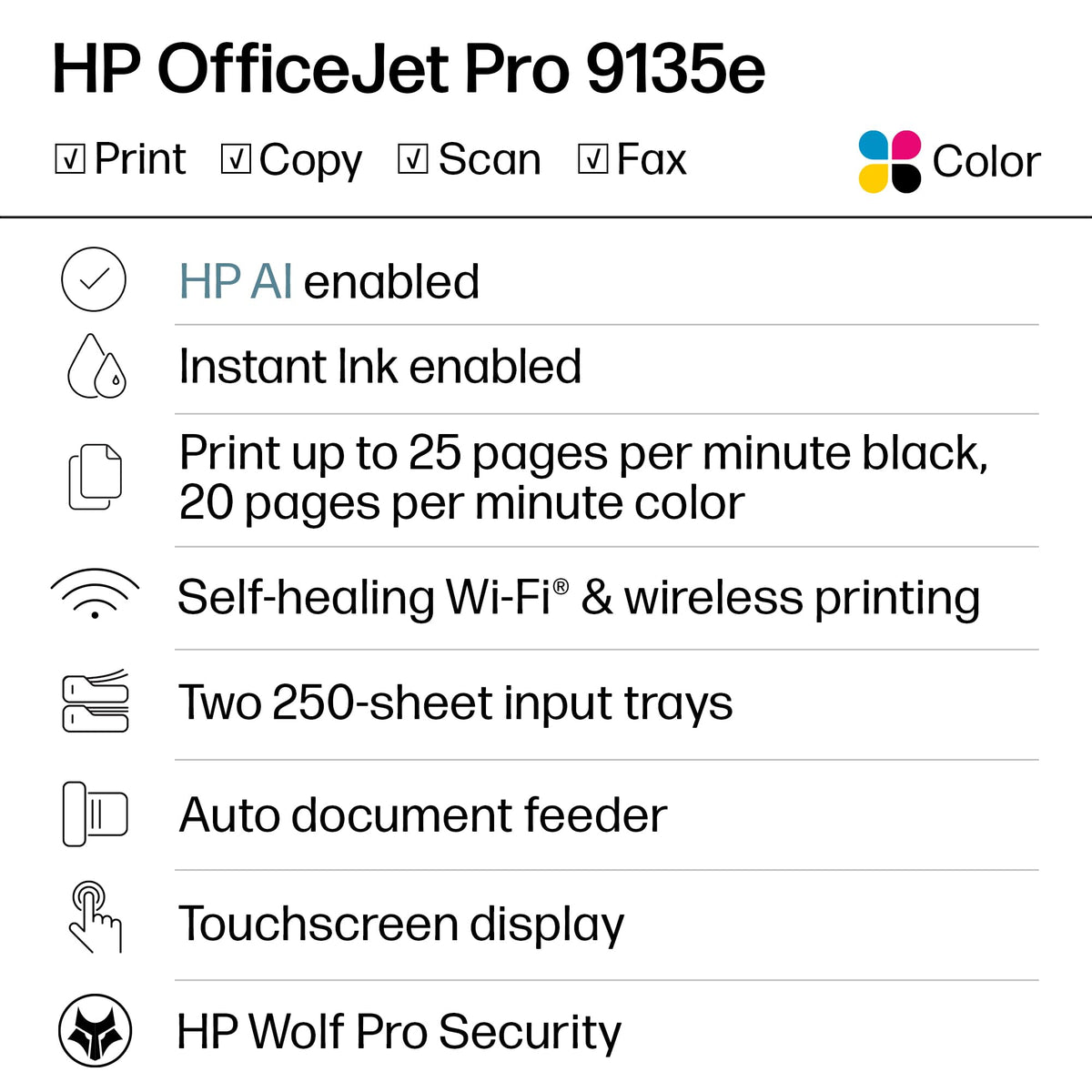 HP OfficeJet Pro 9135e Color Inkjet Printer | Wireless | All-in-One