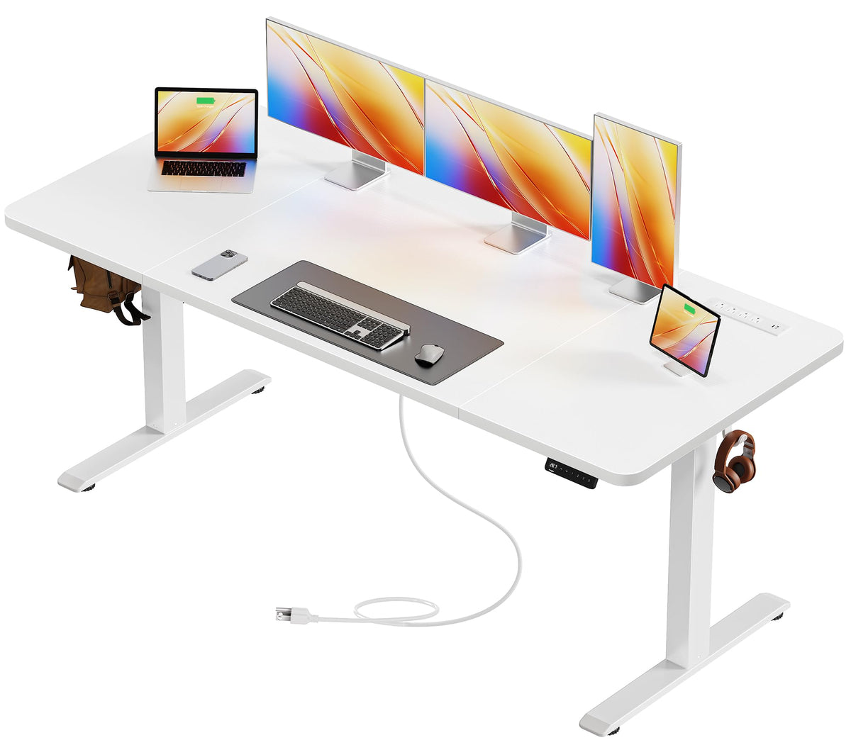 Huuger 63 X 24 Inch Electric Standing Desk with Power Outlets and USB-C Port, Height Adjustable Desk, Sit Stand Desk for Home Office, Computer & Gaming Desk with 3 Presets, Stable Steel Frame, Black