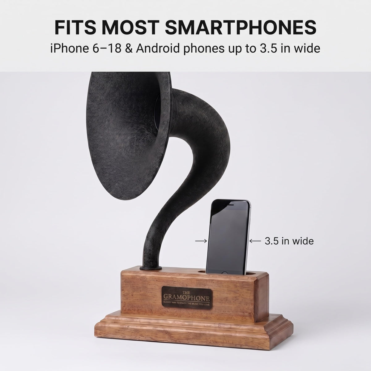 Gramophone Phone Speaker | Vintage Acoustic Amplifier & Dock for iPhone and Android | Passive, Non-Electric Sound for Home & Office Decor | Unique Personalized Gift 15" Royal Oak & Brushed Black