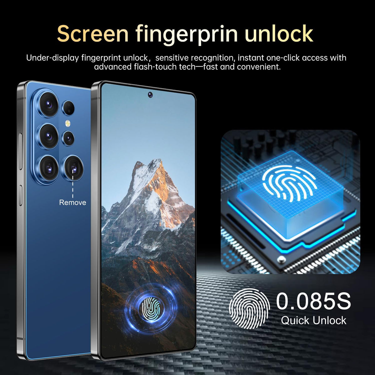 Huness 26 Ultra Unlocked Cell Phone,Built in Pen,16+1TB Unlocked Phone, Android 15 Battery 7000mAh 6.99" HD Screen Smartphone, 5G/Face ID/Fingerprint Lock/Dual SIM/GPS (Deep Blue)