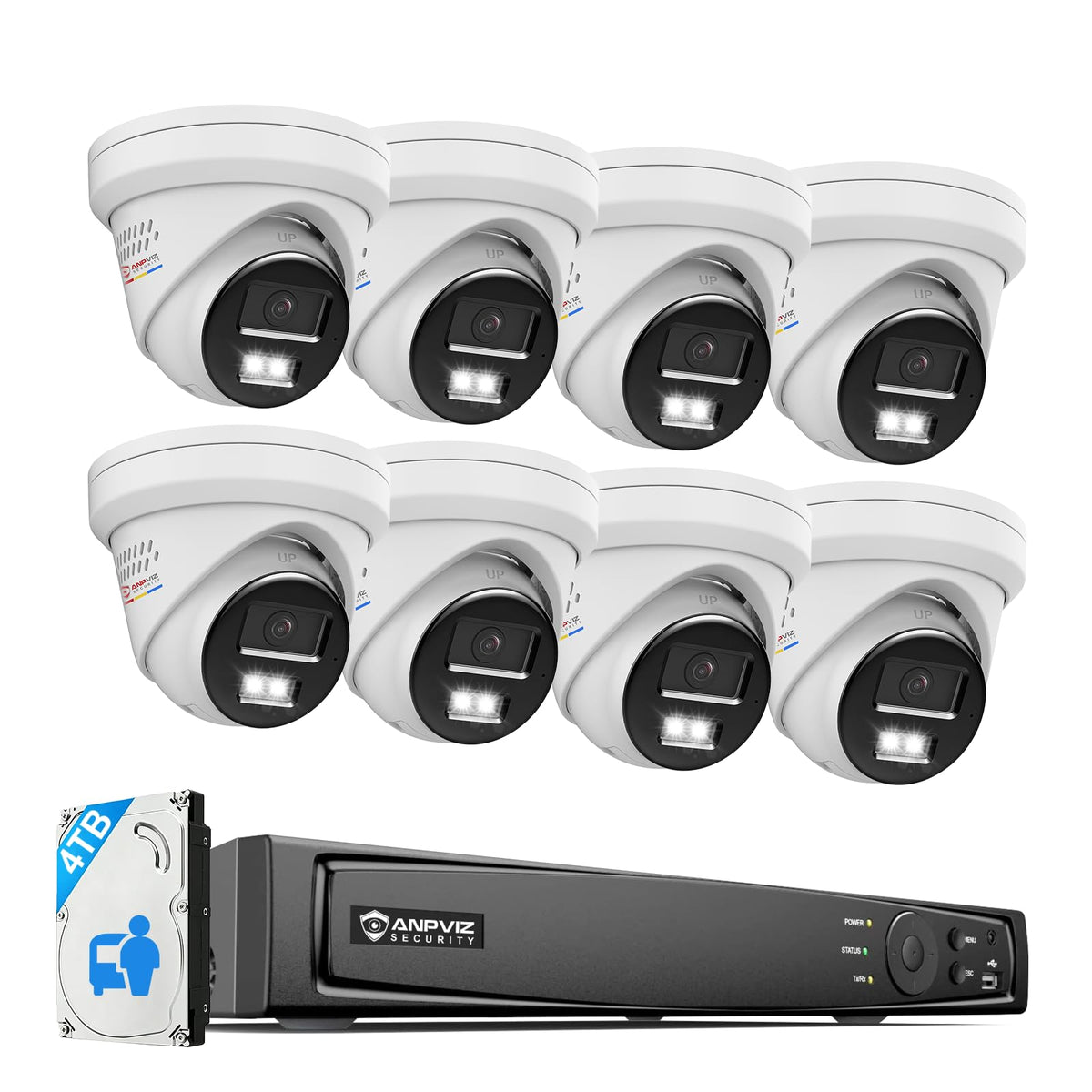 Anpviz 16Ch 8X 5MP Wired PoE Security Camera System 12MP NVR with 4TB HDD