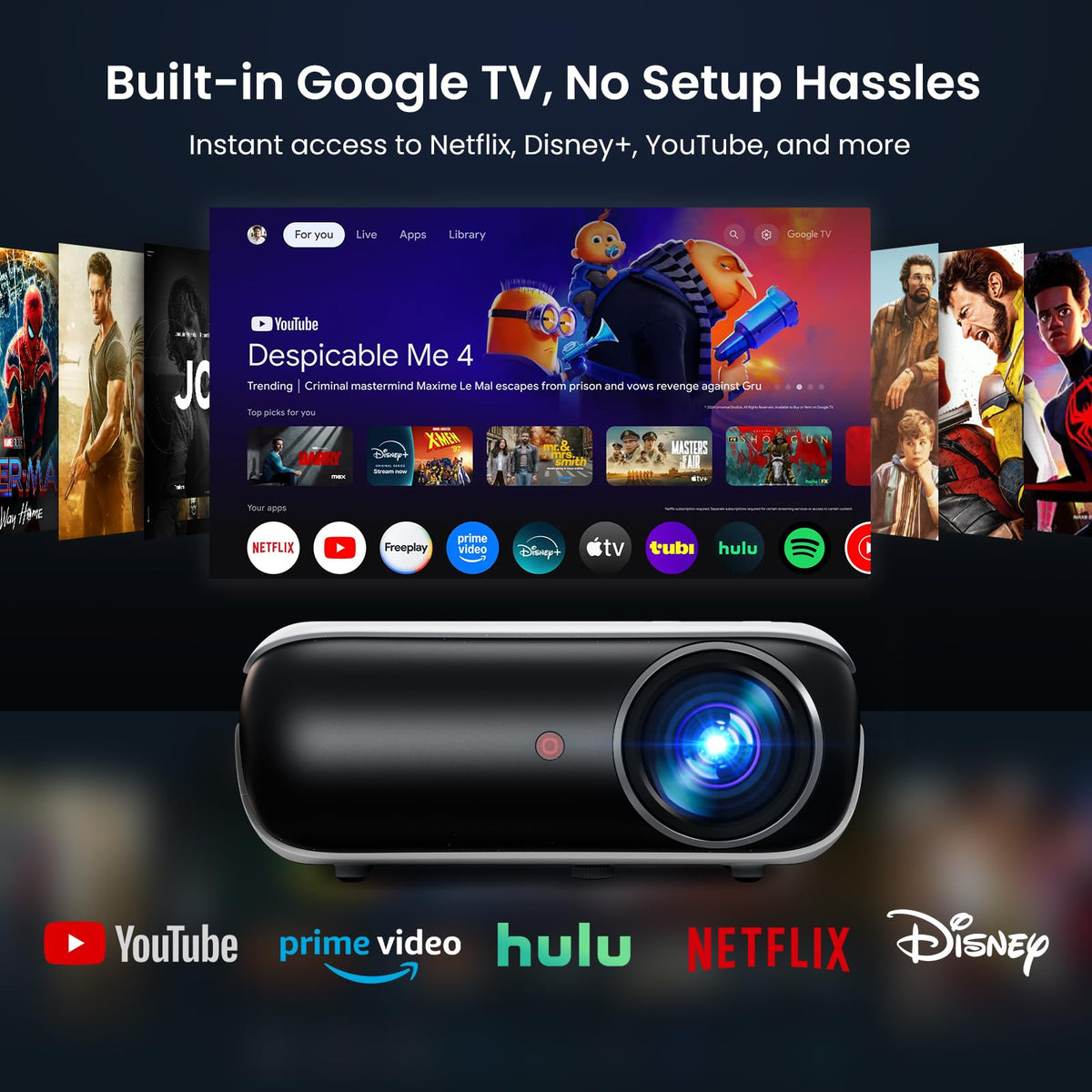 Official Licensed Google TV - HAPPRUN Native 1080P Bluetooth Projector
