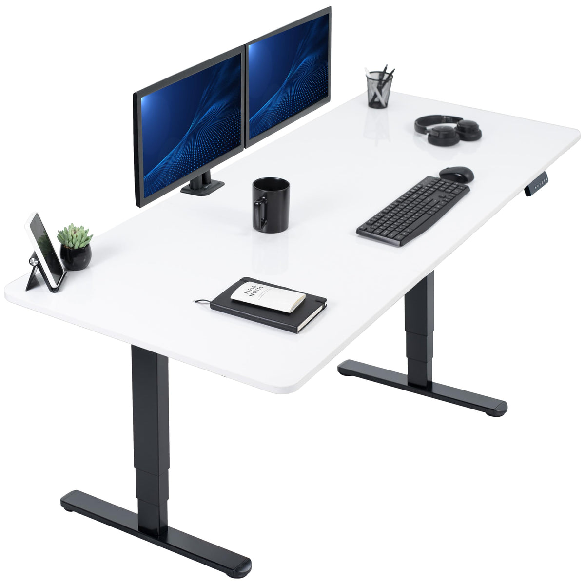 VIVO Electric Dual Motor Standing Desk, 71" x 30" Dark Walnut Top