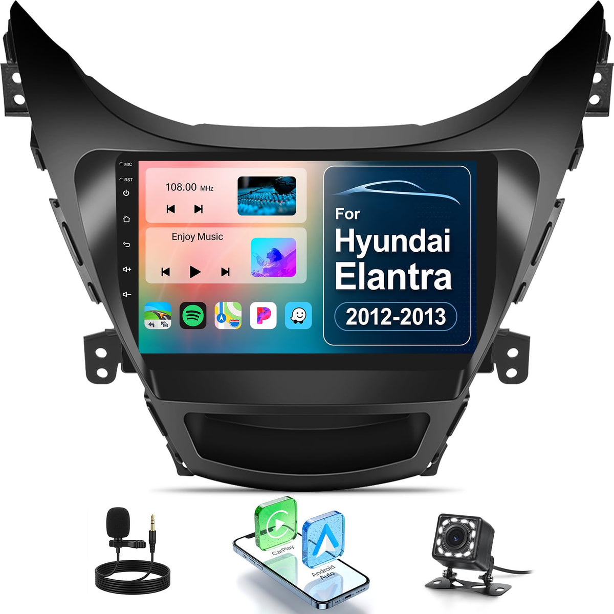SIXWIN Android 13 6G+128G Car Stereo for Hyundai Elantra 2011 2012 2013 9 Inch Touch Screen Car Radio with CarPlay Android Auto Bluetooth Weather Forecast 59UI GPS Navigation WiFi Network Radio 32EQ