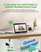 Camcamp Solar Security Cameras Wireless Outdoor with 10" Monitor, 4 Cam Kit