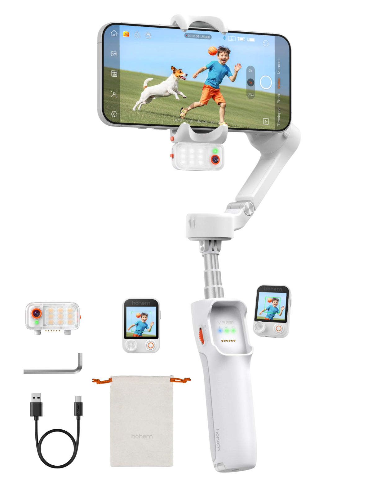 Hohem iSteady V3 Ultra Gimbal Stabilizer for Smartphone, AI Tracking Phone Gimbal, 1.22" Touchscreen Detachable Remote Control, Built-in Extension Rod & Tripod, 360° Infinite Pan, Vlog Filming, Black