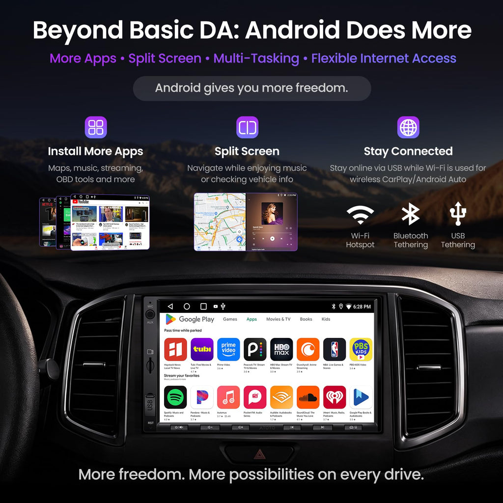 ATOTO A5L 7" Android Double DIN Car Stereo, Wireless CarPlay & Android Auto