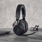 Jabra Evolve2 85 Wireless PC Headset – Noise Cancelling UC Certified Stereo Headphones with Long-Lasting Battery – USB-C Bluetooth Adapter – Black