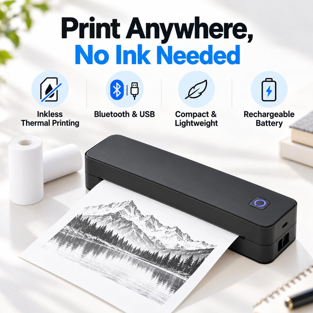 Trivana Inkless Portable Printer, Thermal Replacement Paper Rolls, Black,2