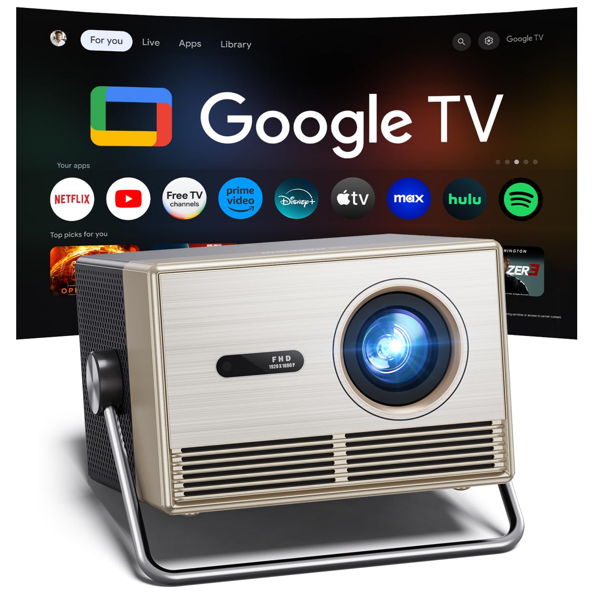 HAPPRUN 3000 ANSI Official Licensed Google TV Outdoor 4K Full HD Projector