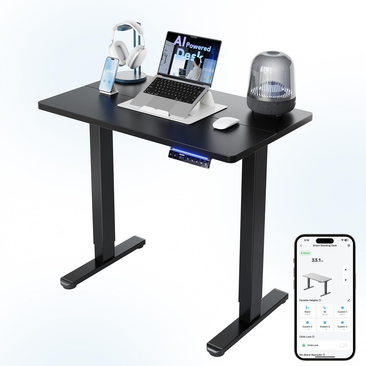HUANUO 55x28 Inch Electric Standing Desk, Adjustable, Light Vintage Brown