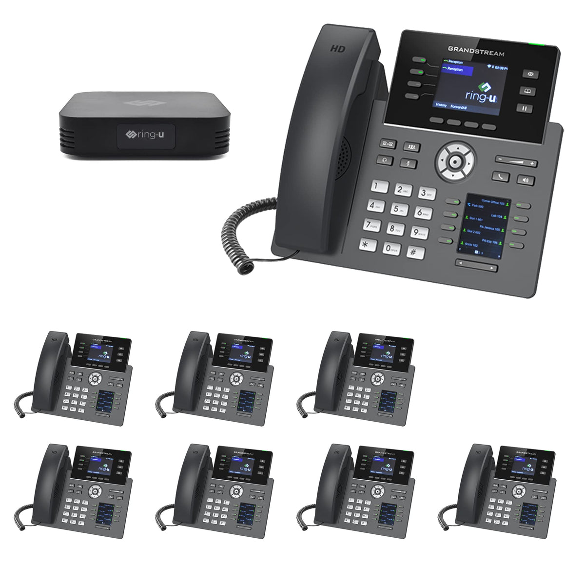 Ring-U Hello Hub Small Business PBX Phone System and Service VOIP 4-Phone Bundle (Hello Hub + 4 Executive Phones with WiFi + Bluetooth) ring-u Telephone Service Required.