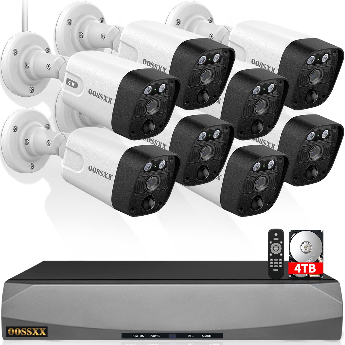 OOSSXX 4K POE Wired Home Security Camera System, 8 Wired 4K Bullet Cameras