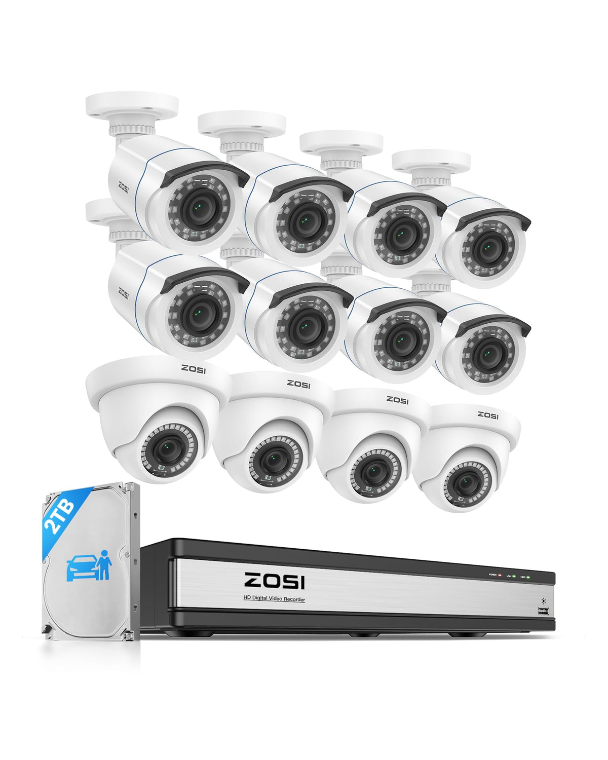 ZOSI 3K Lite Wired Security Camera System, 8 x 1080p Camera Outdoor, No HDD