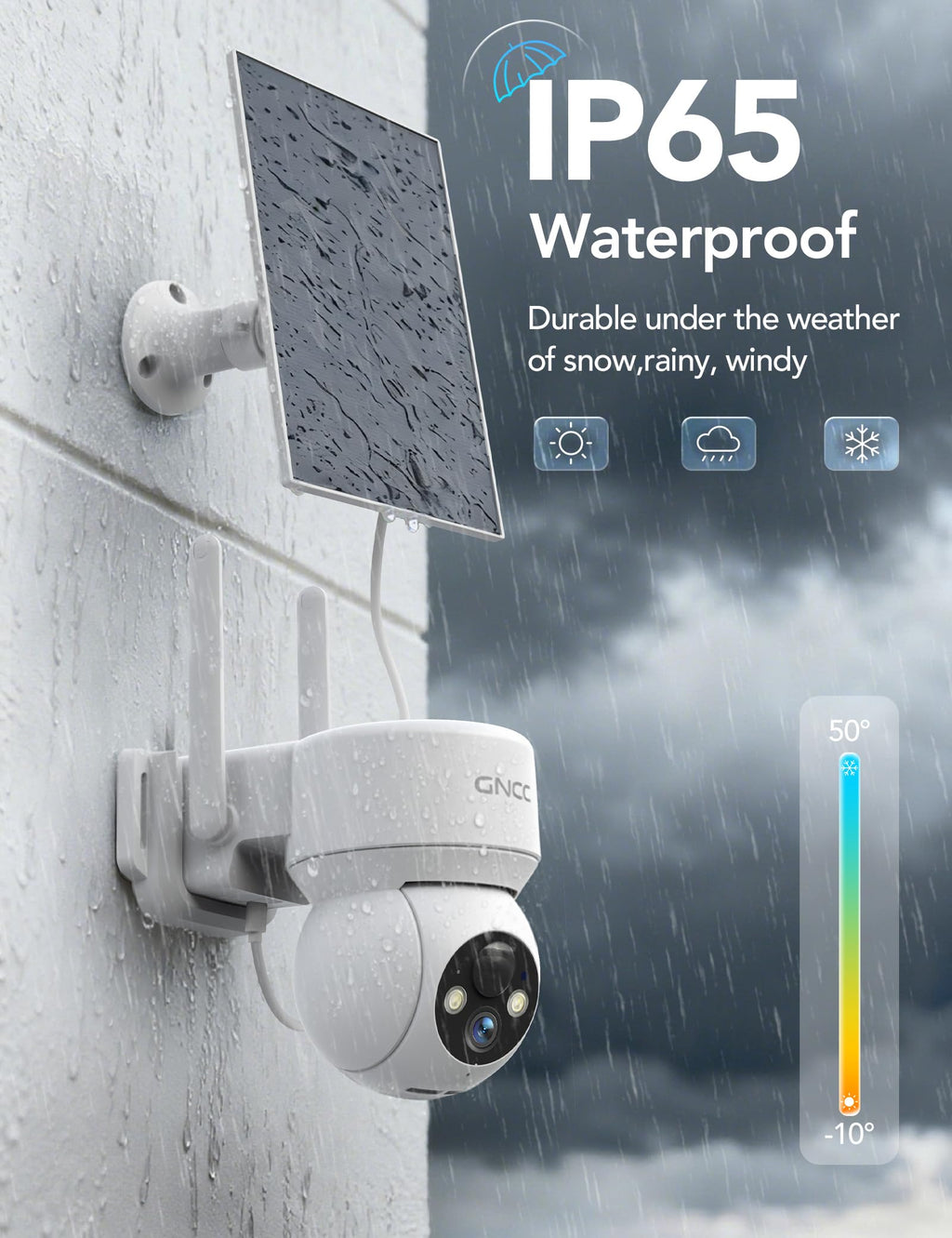 GNCC Wireless Solar Security Cameras Outdoor, 2.4G WiFi, SD/Cloud, 4 Pack