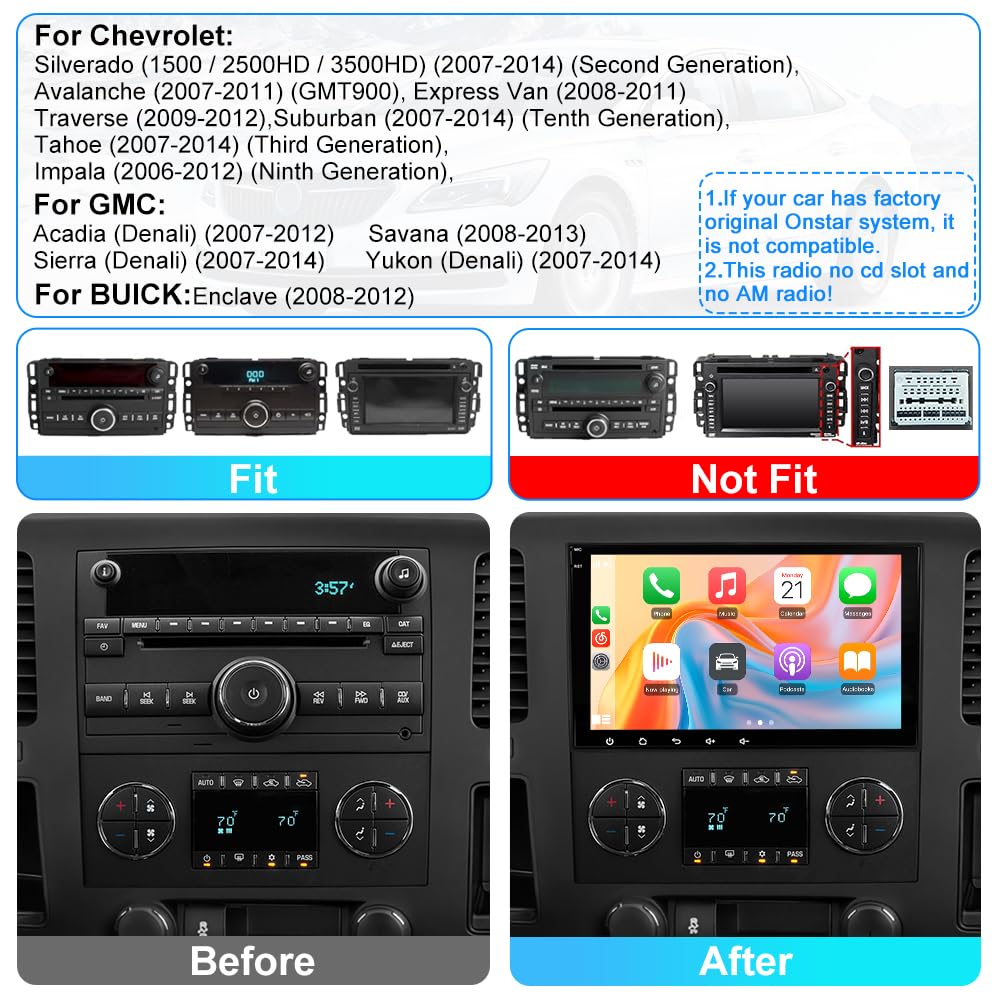AWESAFE 8" Touch Screen Car Stereo for Chevy Silverado GMC Sierra Yukon