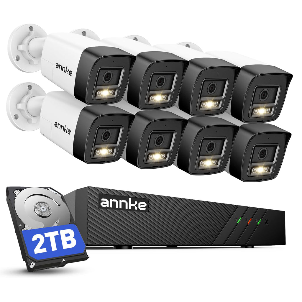 ANNKE 8CH 3K Poe Security Camera System, Red & Blue Light Alarm, 2TB HDD