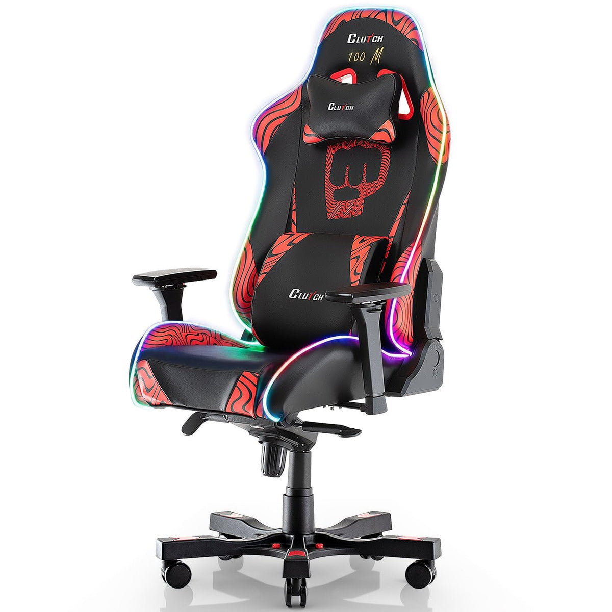Clutch Chairz Pewdiepie Chair LED 100M- Ergonomic Gaming Chair, Video Game Chairs, Office Chair, High Chair and Lumbar Pillow for Computer Desk - Black - Throttle Series