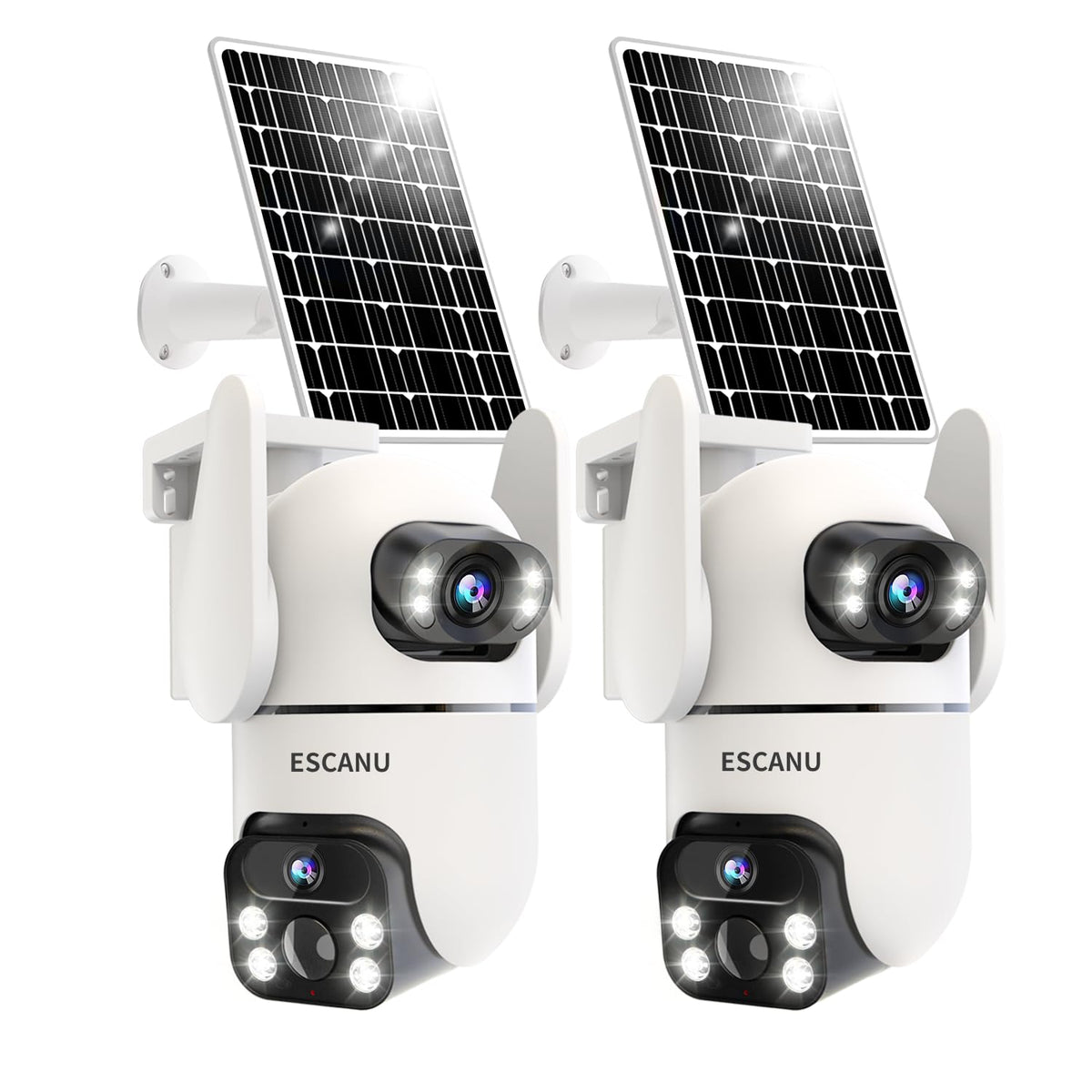 Security Cameras Wireless Outdoor with Dual Lens,Solar Cameras for Home Security with 360° View Pan/Tilt,Night Vision,Waterproof,PIR Alarm,2-Way Audio,SD/Cloud Storage,No Month Fee,2.4GHz WiFi(4 Pack)