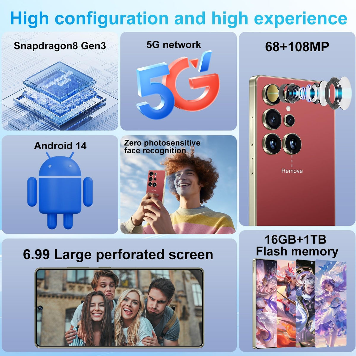 I25 Ultra Unlocked Phone 16+1TB,Built in Pen The Phone,Battery 7000mAh 6.99" HD Screen,Android 14 Smartphone,Face ID/5G/Fingerprint Lock/Dual SIM/GPS (Wine Red)